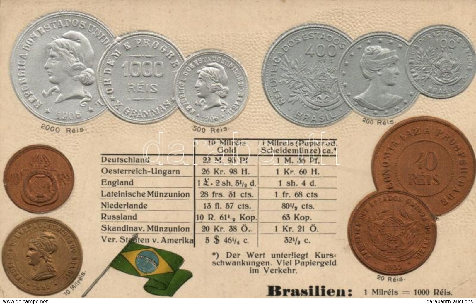 ** T3 Brasilien, Brazil; Set Of Coins, Flag, Silver And Golden Emb. Litho (EK) - Non Classificati