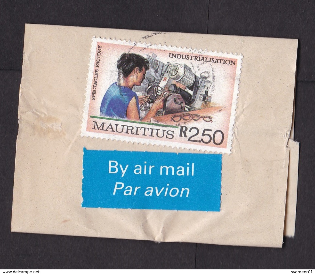 Mauritius: Small Airmail Wrapper To Netherlands, 1980s, 1 Stamp, Spectacles Factory, Industry, Label (damaged, See Scan) - Mauritius (1968-...)