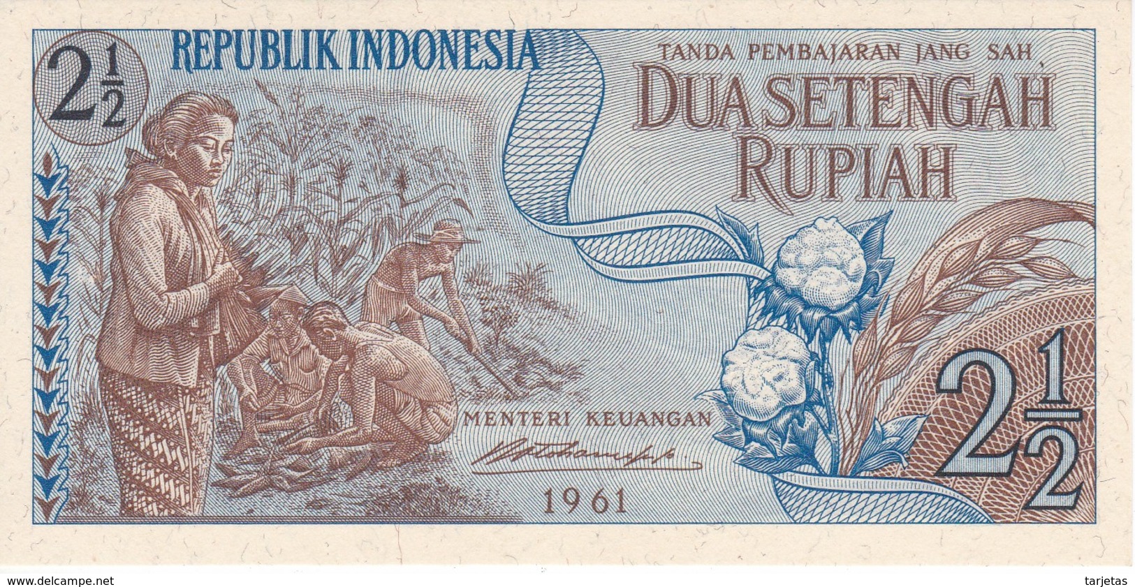 BILLETE DE INDONESIA DE 2,50 RUPIAH AÑO 1961  (BANKNOTE) SIN CIRCULAR-UNCIRCULATED - Indonesia