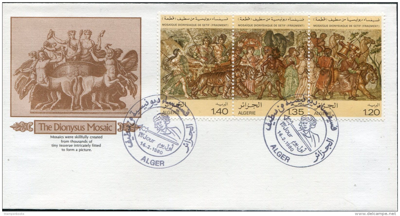 1980 Algeria First Day Cover, Dionysus Mosaic - Algeria (1962-...)