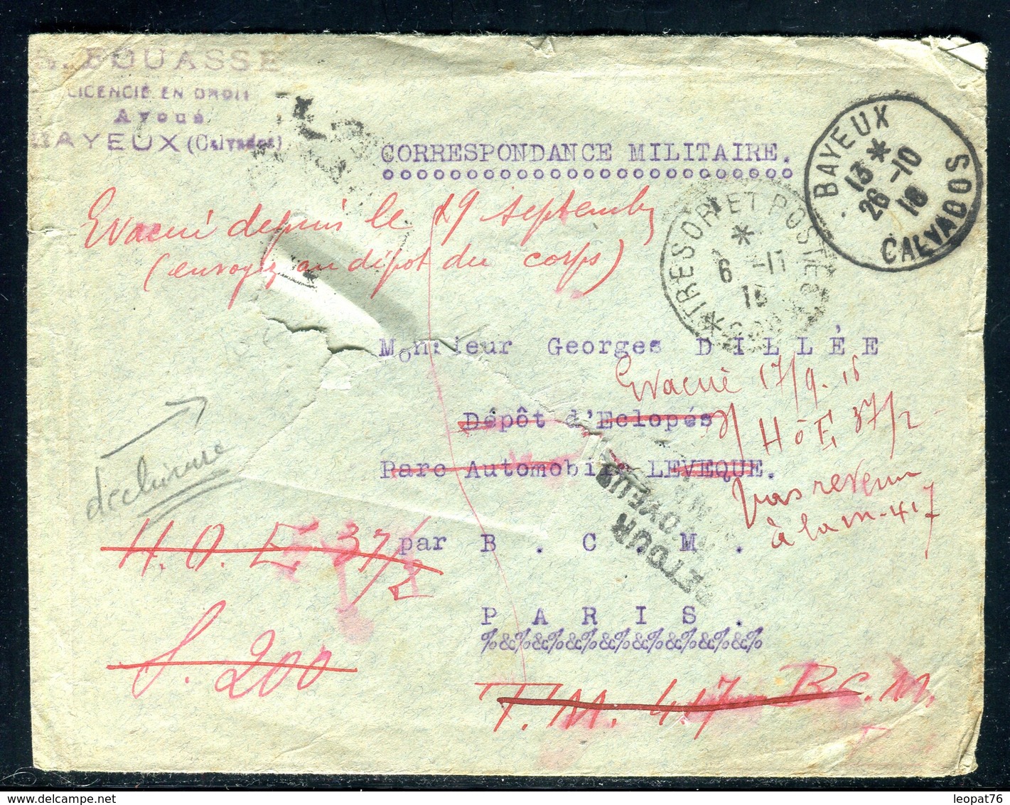 France - Enveloppe ( Avec Déchirures ) De Bayeux Pour Un Soldat Et Redirigée En 1918 - Ref J24 - 1877-1920: Semi Modern Period