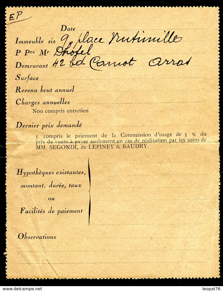 France - Entier Postal Carte Lettre , Repiquage Société Immobilière De Paris - Ref J34 - Kaartbrieven