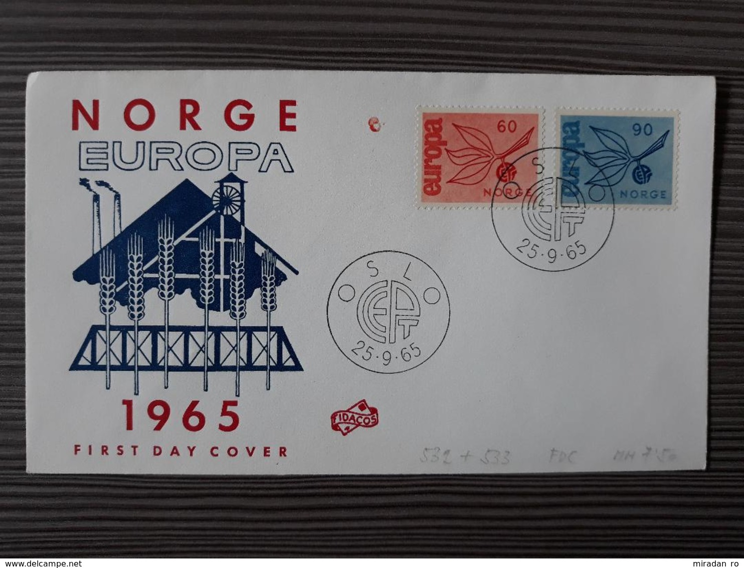 NR 1 - EUROPE NORGE NORWAY FIRST DAY COVER FDC 1965 - FDC