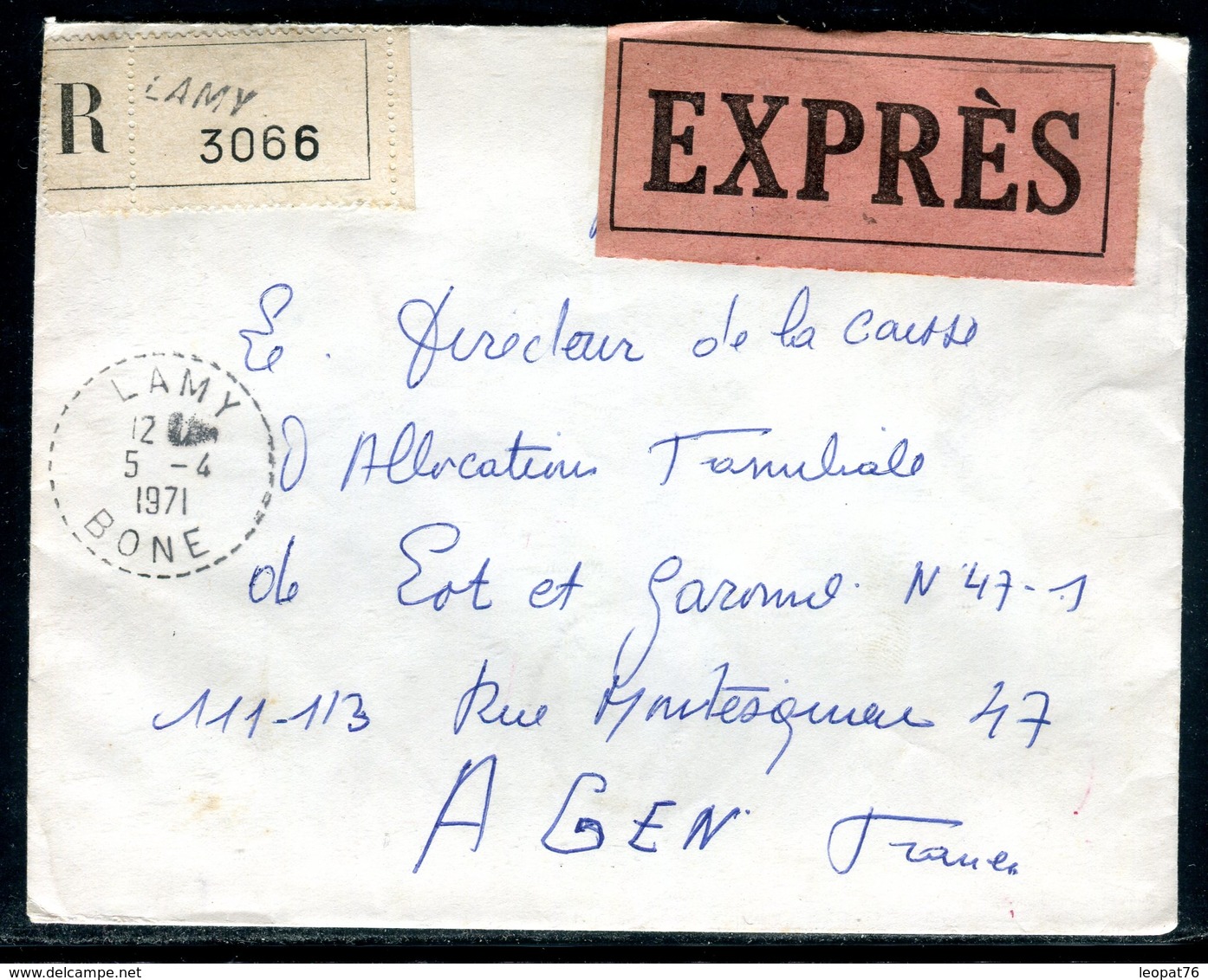 Algérie - Enveloppe En Recommandé Exprès De Lamy Pour La France En 1971 , Affranchissement Au Verso - Ref J44 - Algérie (1962-...)