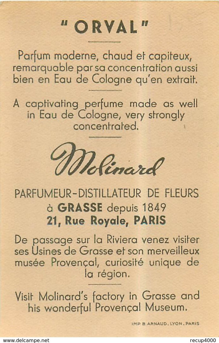 CARTE PARFUMEE  De MOLINARD  Orval 2scans - Anciennes (jusque 1960)