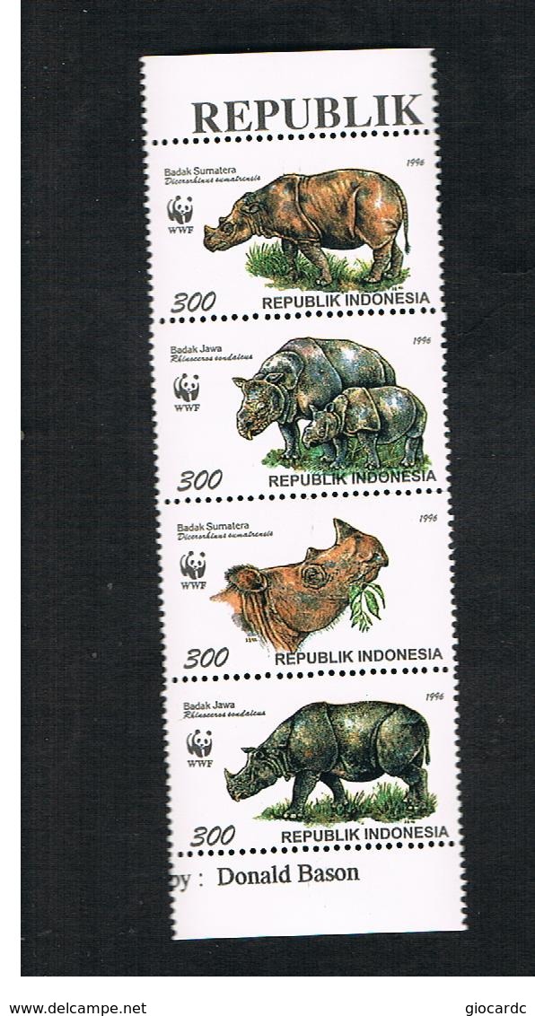 INDONESIA   - SG 2267.2270  - 1996 RHINOCEROS (COMPLET SET OF 4 STAMPS SE-TENANT)    -  (MINT)** - Indonesia