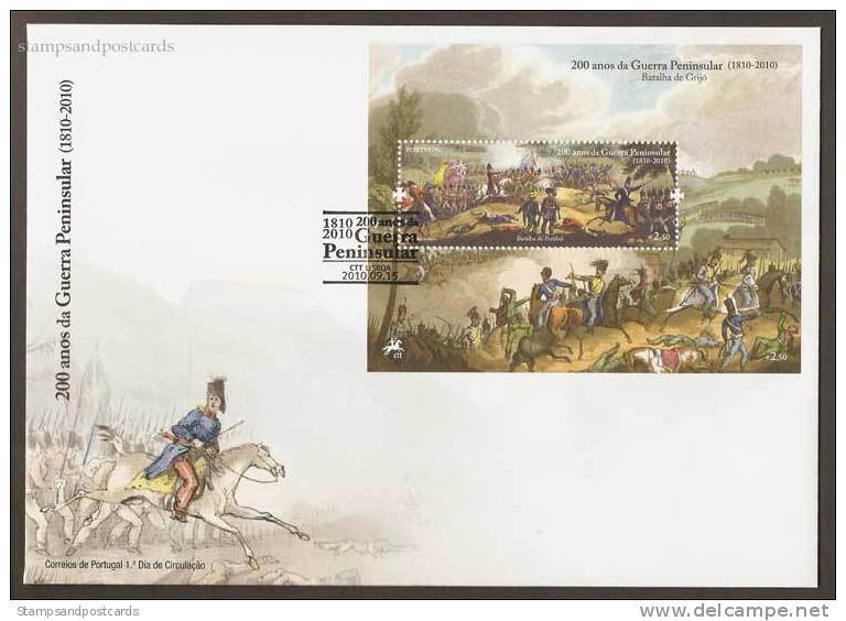 Portugal Batailles Grijó Pombal Guerre D'Espagne Napoléon 2010 FDC Avec Bloc Peninsular War FDC With Souvenir Sheet - FDC