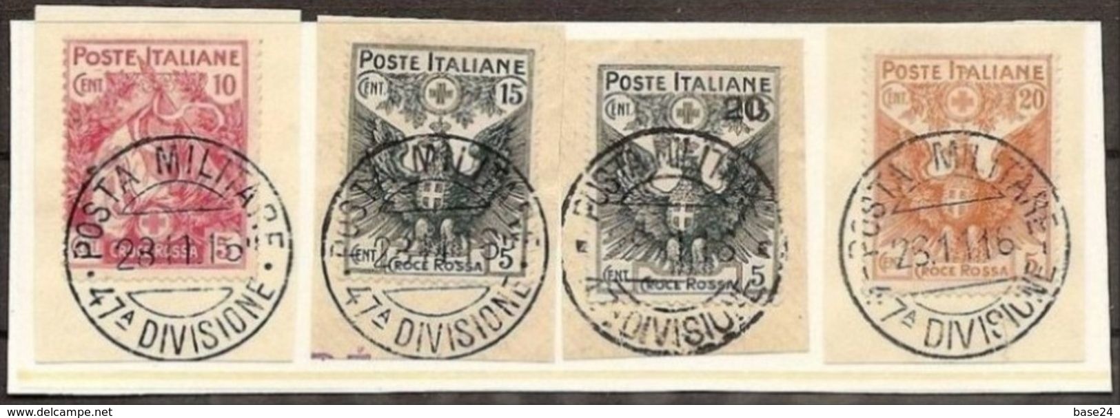 1915 Italia Italy Regno PRO CROCE ROSSA Serie Di 4v. Usata Su Frammento Annullo Posta Militare 47/A Divisione 23.11.16 - Croce Rossa