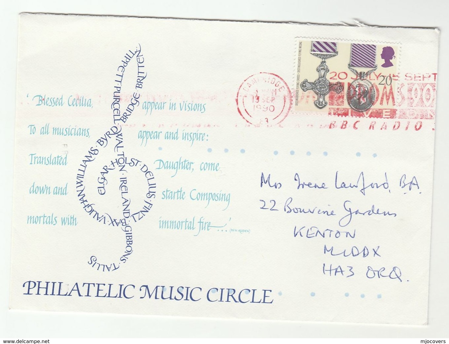 1990 PROMS 90 LIVE BBC RADIO Event COVER Slogan Pmk Music Stamps Cambridge Gb  Radio Broadcasting - Music