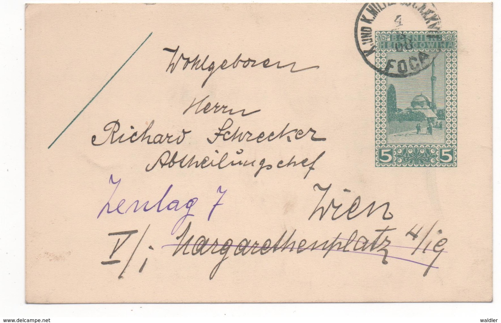 BOSNIEN-HERZEGOWINA  P 13 1908  MILITÄRPOST - Bosnie-Herzegovine
