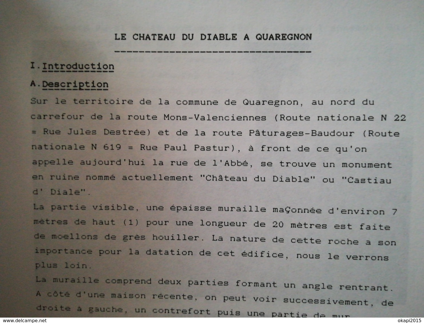 LE CHÂTEAU DU DIABLE À QUAREGNON PAR W. THOMAS ANNÉE 1989 LIVRE RÉGIONALISME WALLONNIE HAINAUT BELGIQUE BORINAGE - Belgio