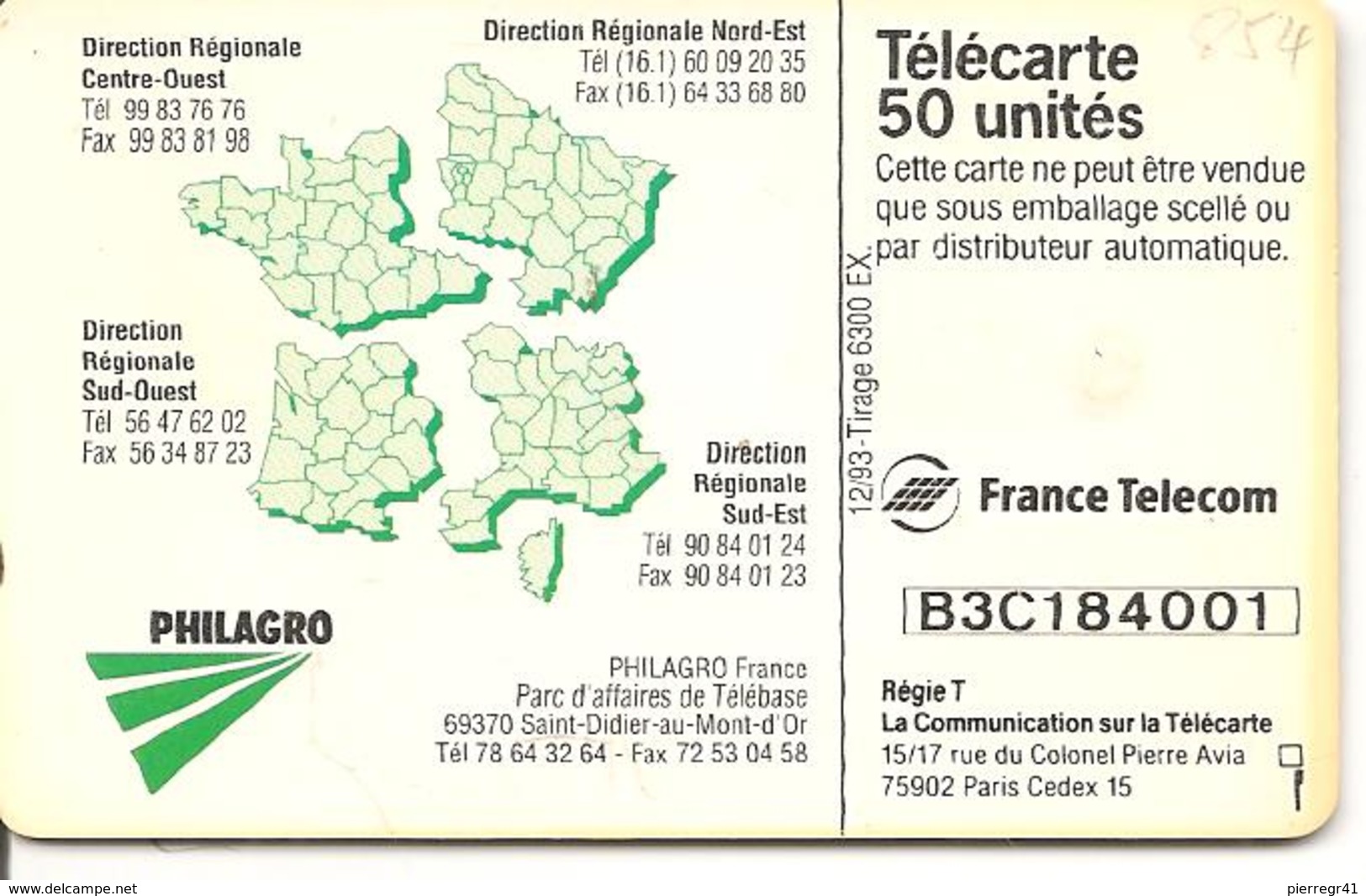 CARTE-PUCE-PRIVEE-PUBLIC- 50U-EN 854-GEMA-12/93-PHILAGRO RAISON-R°Brillant-V°Pt Bordure Junie-UTILISE-TBE - 50 Einheiten