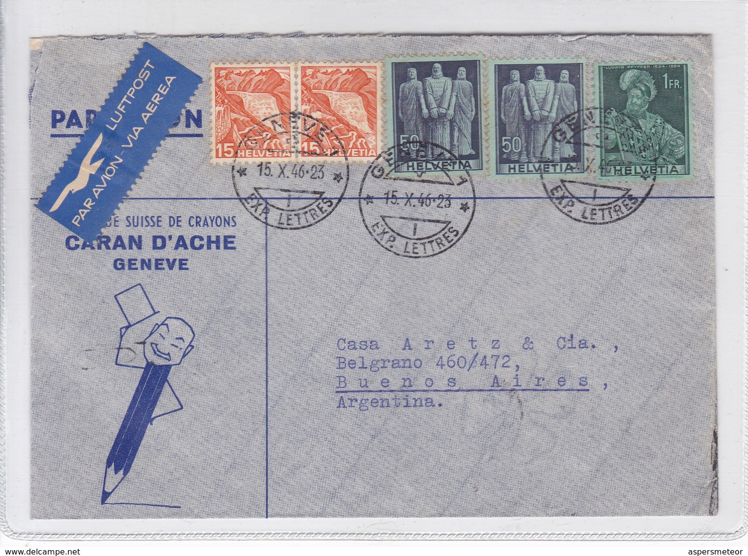 AIRMAIL CIRCULEE SUISE TO ARGENTINE OBLITERE GENEVE 1946. BANDELETA PARLANTE. - BLEUP - Sonstige & Ohne Zuordnung