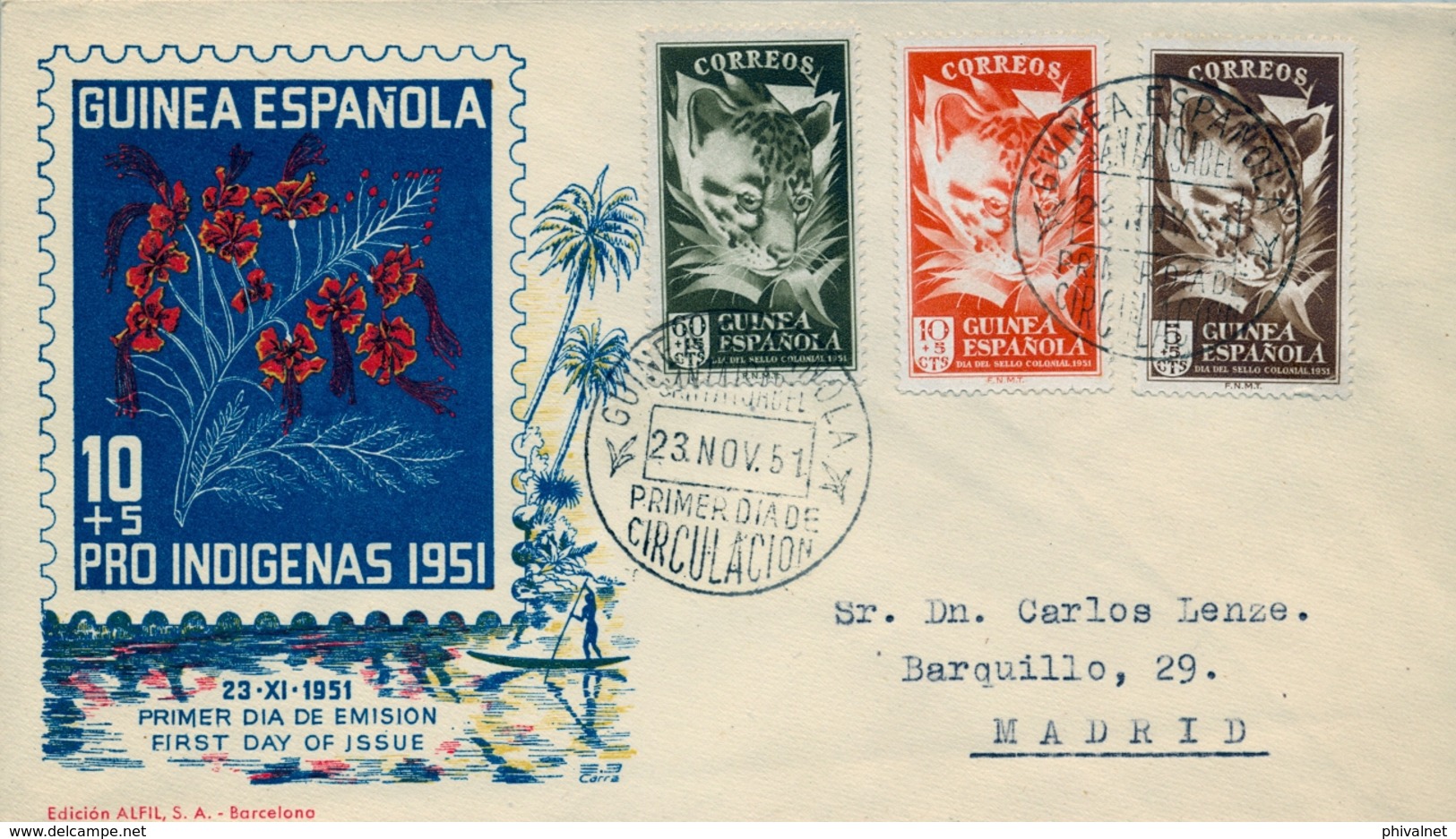 1950 , GUINEA ESPAÑOLA , SOBRE DE PRIMER DIA , ED. 306 / 308 , DIA DEL SELLO - Guinea Española