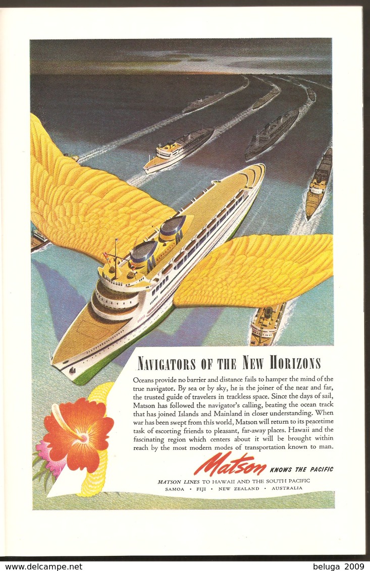 1944 Matson Lines To Hawaii & South Pacific - Samoa Fiji New Zealand Australia - Flying Cruise Ship Ad War Time WWII WW2 - Advertising