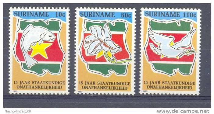 Mwb0678 STAATKUNDIGE ONAFHANKELIJKEHEID VIS VOGEL DUIF PASSIEBLOEM FISH PIGEON BIRD FLOWER SURINAME 1990 PF/MNH - Suriname