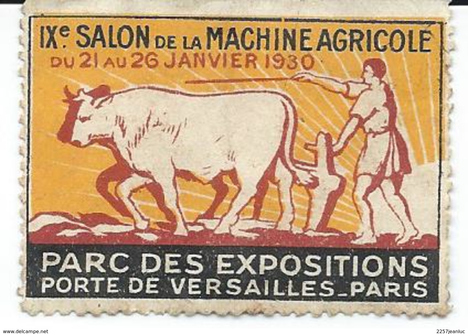 Timbre 9 Eme Salon De La Machine Agricole 1930 à Paris -  Attelage Boeufs - Autres & Non Classés