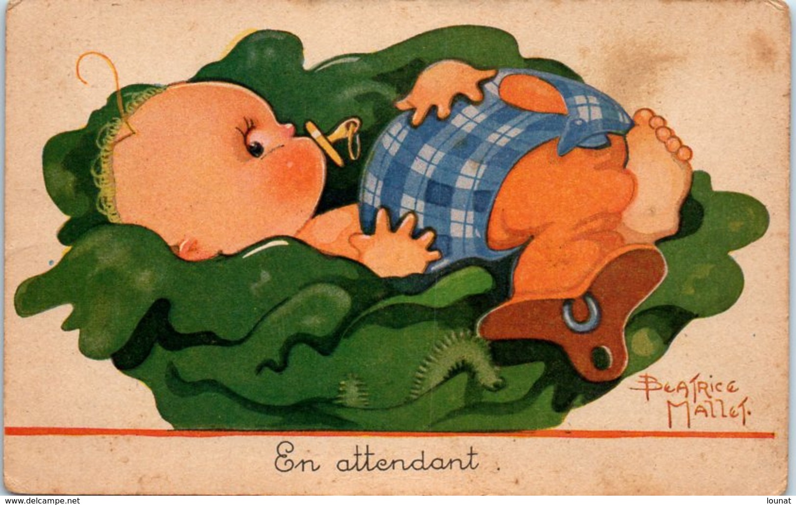 Illustrateur Béatrice MALLET - En Attendant - Bébé Sur Un Chou  - Enfant (oblitération Jungalas) - Mallet, B.