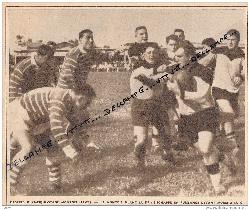 RUGBY : PHOTO, CHALLENGE YVES-DU-MANOIR, CASTRES OLYMPIQUE - STADE MONTOIS (11-21), BLANC, MORENO, COUPURE REVUE (1957) - Collections