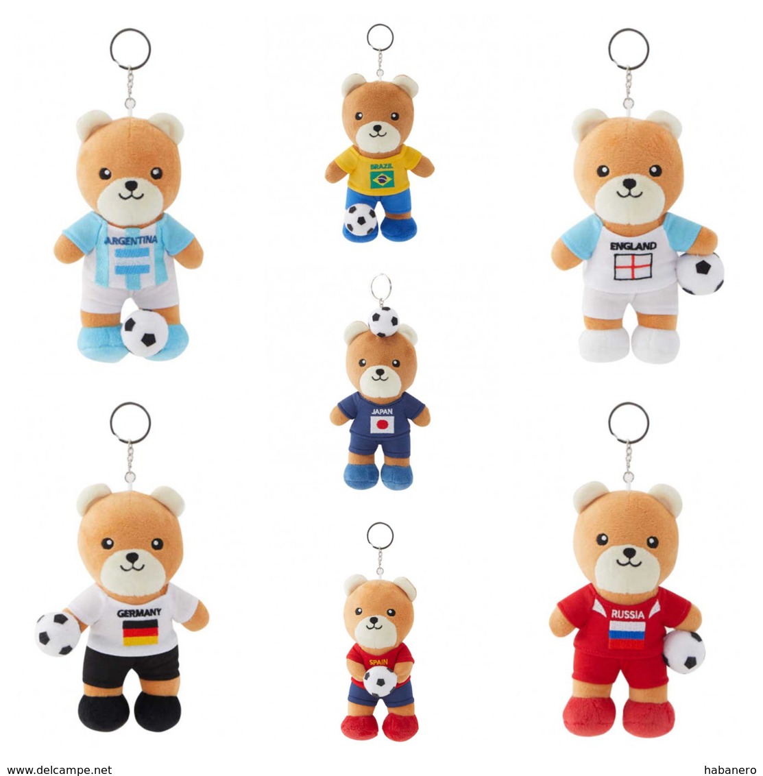 FIFA WORLD CUP 2018 COMPETE SET OF 7 PCS 17cm SOFT TEDDYBEAR MASCOT WITH KEY-RING - BIG C THAILAND LIMITED ISSUE - Apparel, Souvenirs & Other