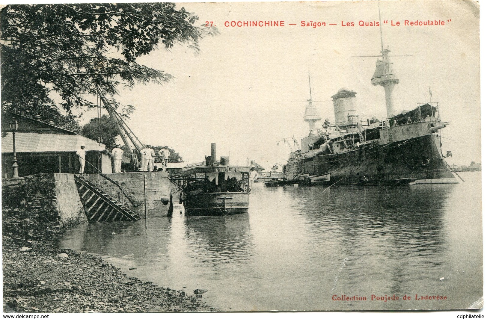 INDOCHINE CARTE POSTALE DE COCHINCHINE -SAIGON -LES QUAIS "LE REDOUTABLE" AYANT VOYAGEE - Lettres & Documents