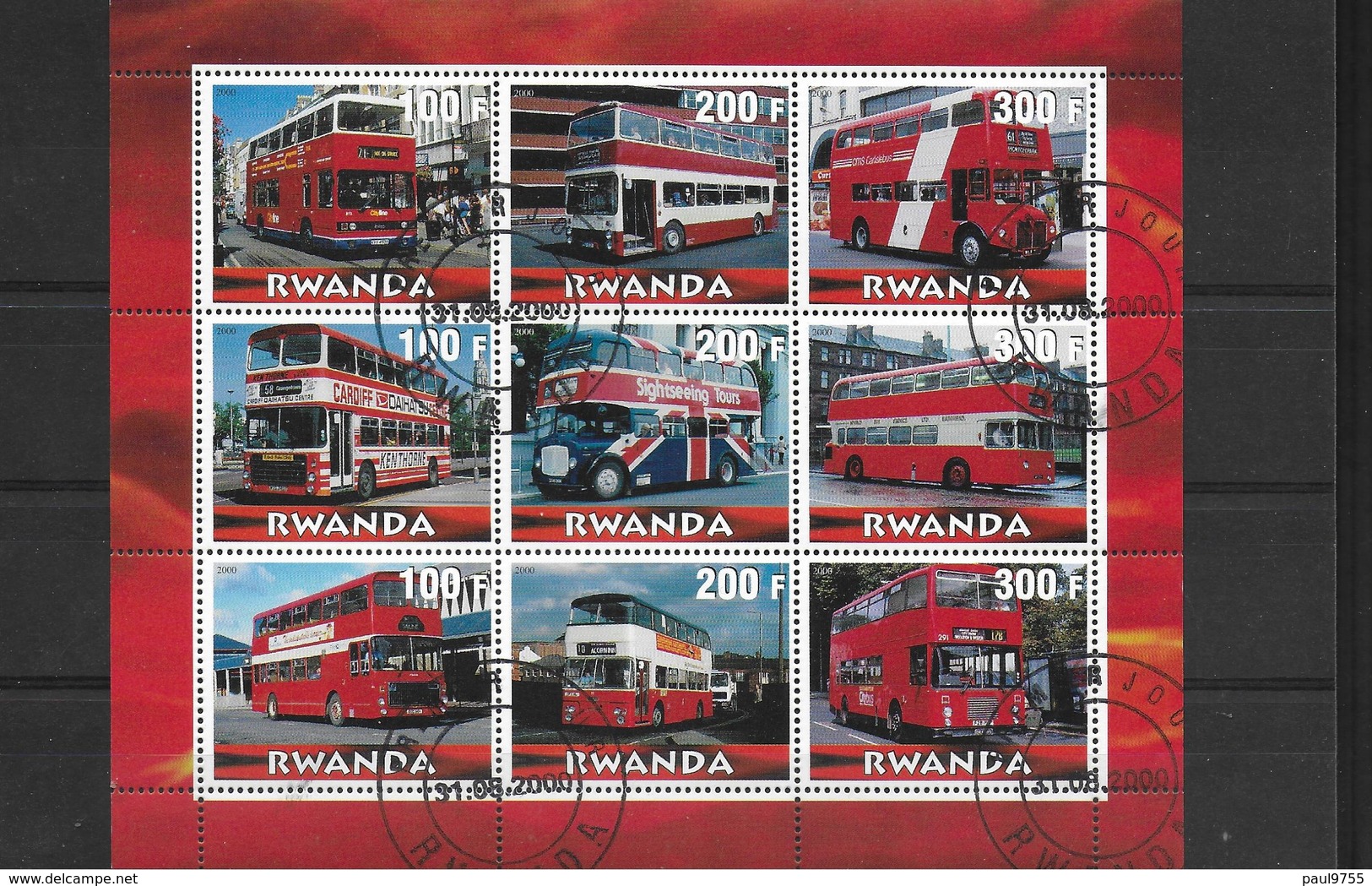 RWANDA BLOC 31 /08/2000 FDC BUS à DEUX ETAGES - Autres & Non Classés