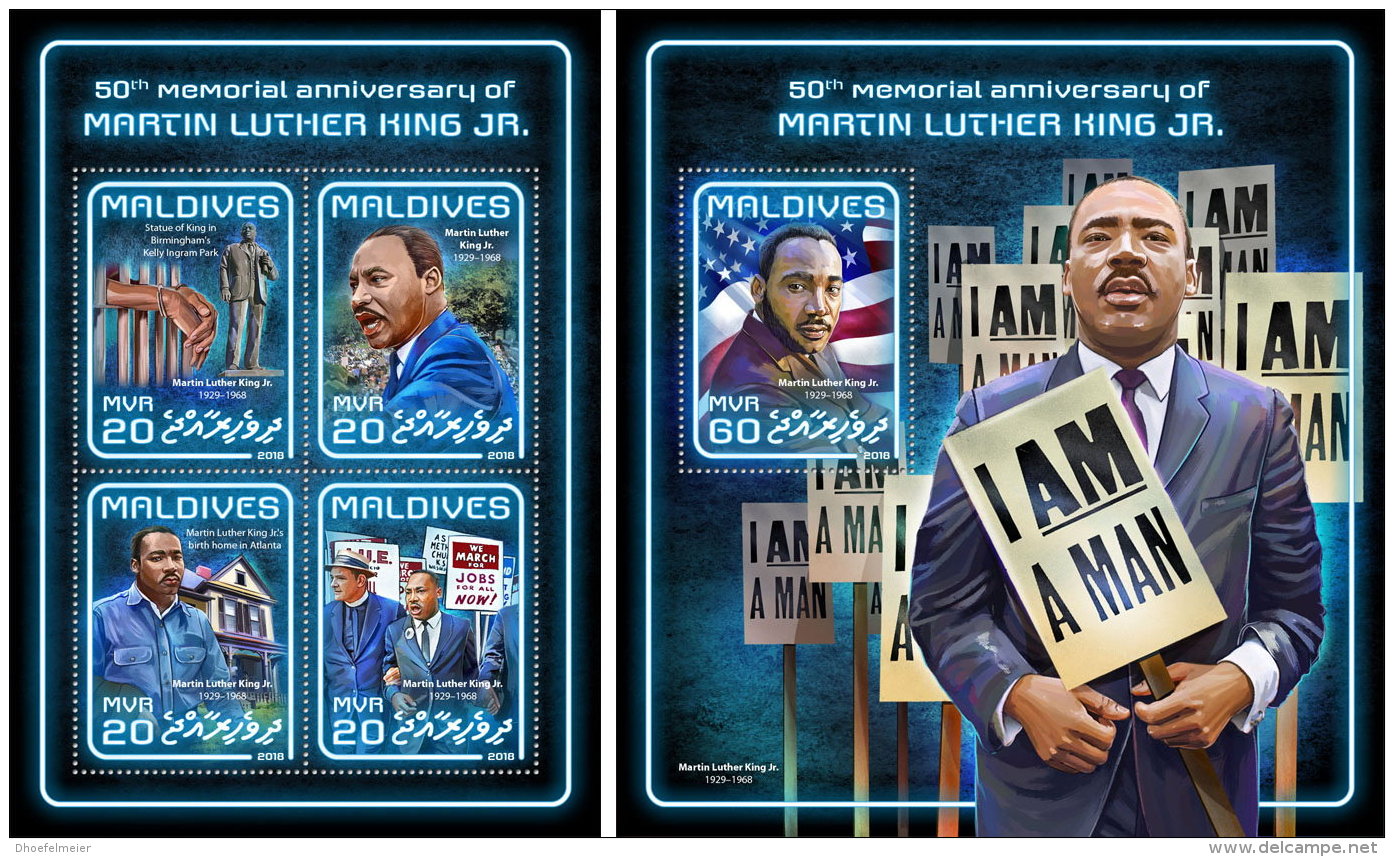 MALDIVES 2018 MNH** Martin Luther King Jr. M/S+S/S - IMPERFORATED - DH1824 - Martin Luther King