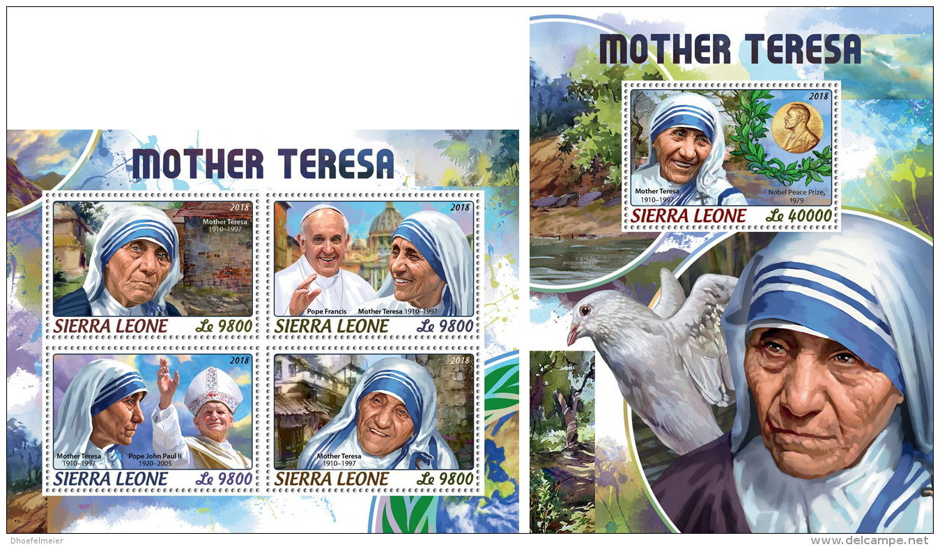 SIERRA LEONE 2018 MNH** Mother Teresa Mutter Teresa Mere Teresa M/S+S/S - IMPERFORATED - DH1824 - Mère Teresa