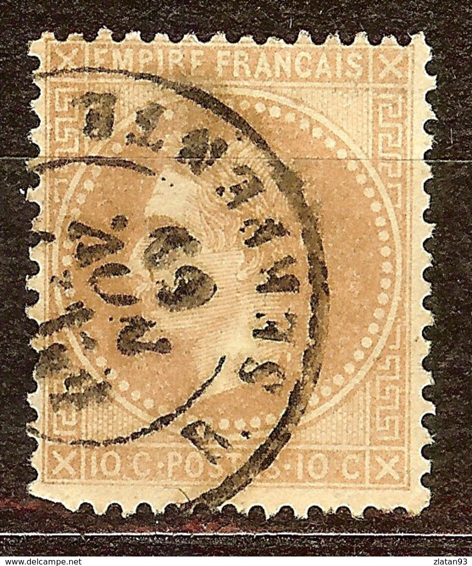 NAPOLEON N°28 B 10c Bistre Oblitéré Cachet à Date PARIS Rue SERPENTE - 1863-1870 Napoléon III Lauré