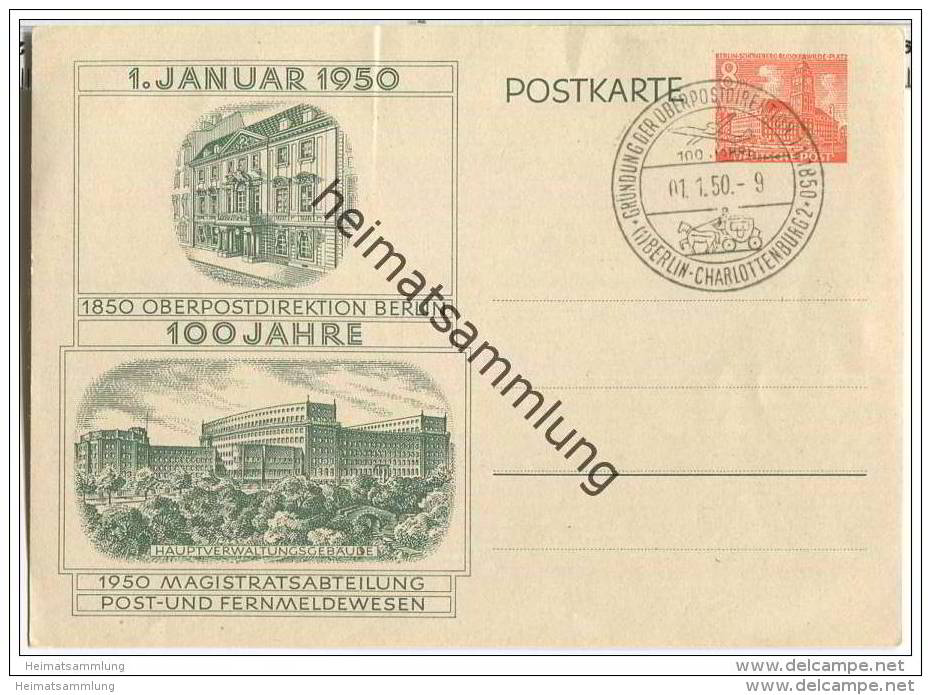 Postkarte Berlin - 100 Jahre Oberpostdirektion - Am 8.1.1950 Als Ortskarte Gelaufen - Grusstext - Postkaarten - Gebruikt