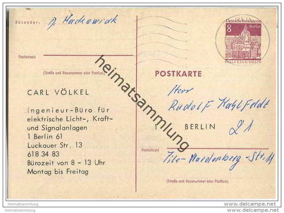 Postkarte - Berlin - Beidseitiger Zudruck Telefoneinrichtung - Gelaufen 1967 - Briefe U. Dokumente