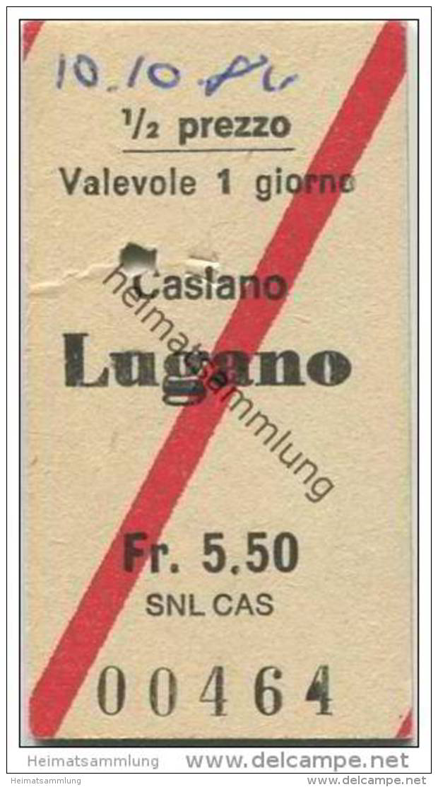 Schweiz - SNL CAS - Caslano Lugano - Fahrkarte 1/2 Prezzo 1980 - Europa