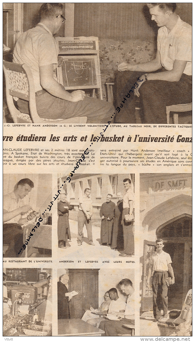 DOCUMENT, BASKET, JEAN-CLAUDE LEFEBVRE, ETUDIANT AUX ETATS-UNIS, SPOKANE, GONZAGUA, JESUITES, COUPURE REVUE (1957) - Collezioni