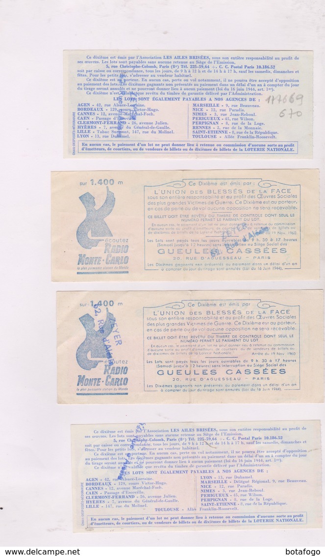 4 BILLETS DE LOTERIE ANNEE 1968! - Billets De Loterie