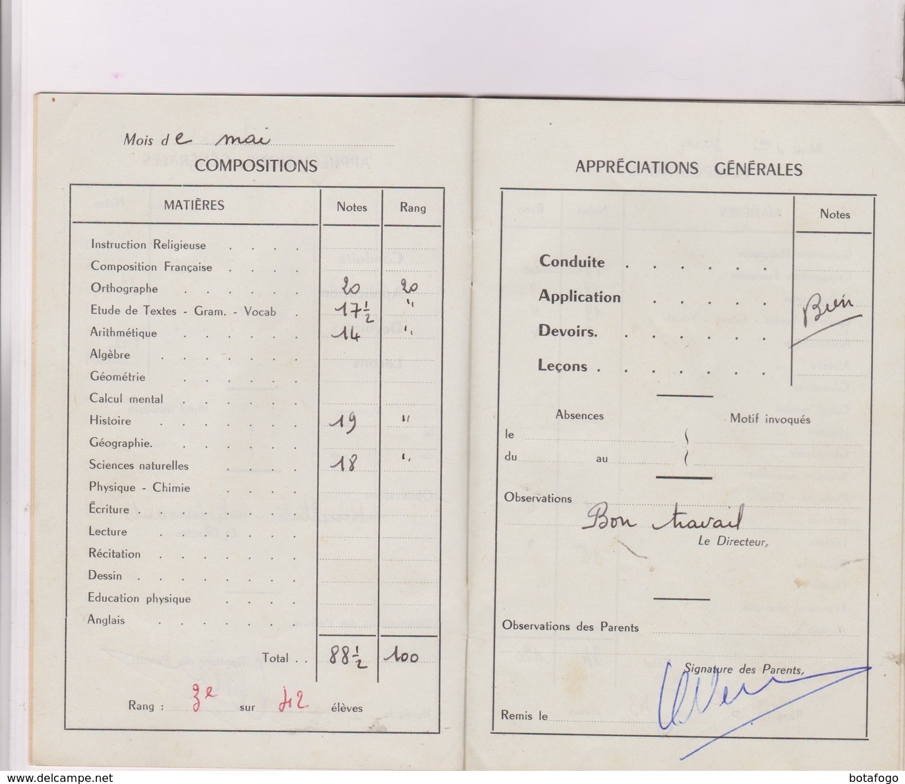 LIVRET SCOLAIRE ECOLE JEANNE D ARC A CROZON DPT 29, Annee 1960/61 - Diplômes & Bulletins Scolaires