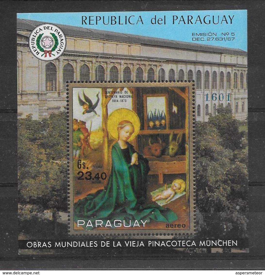 PARAGUAY AÑO 1967 BLOC OBRAS MUNDIALES DE LA VIEJA PINACOTECA MUNCHEN AEREO RARE MNH - Paraguay