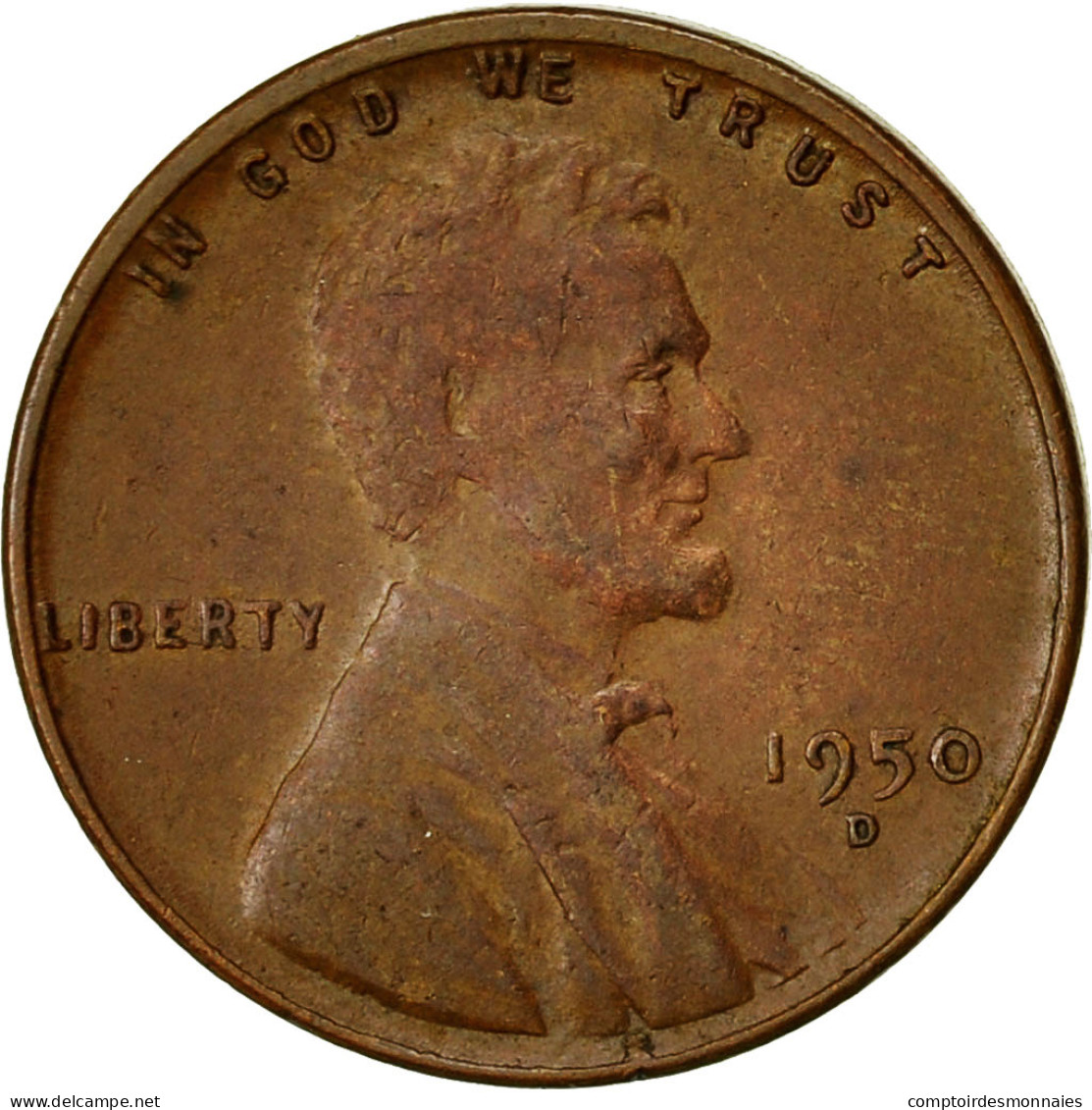 Monnaie, États-Unis, Lincoln Cent, Cent, 1950, U.S. Mint, Denver, TB, Laiton - 1909-1958: Lincoln, Wheat Ears Reverse