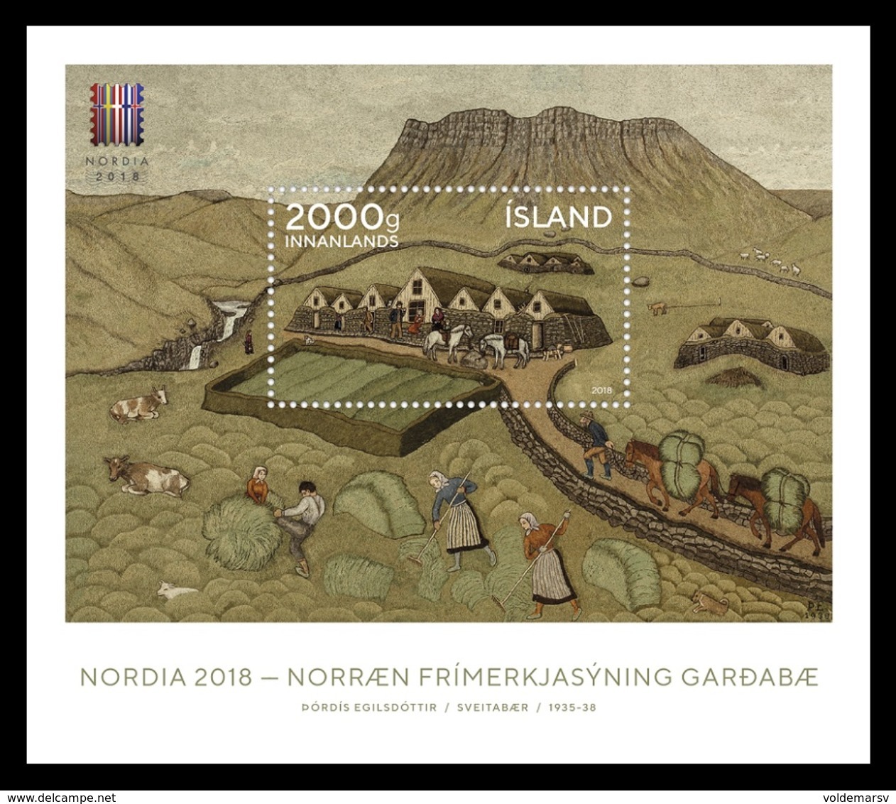 Iceland 2018 Mih. 1561 (Bl.67) Nordia 2018. Art. Farm. Embroidery By Thordis Egilsdottir. Fauna. Horses. Cows MNH ** - Unused Stamps