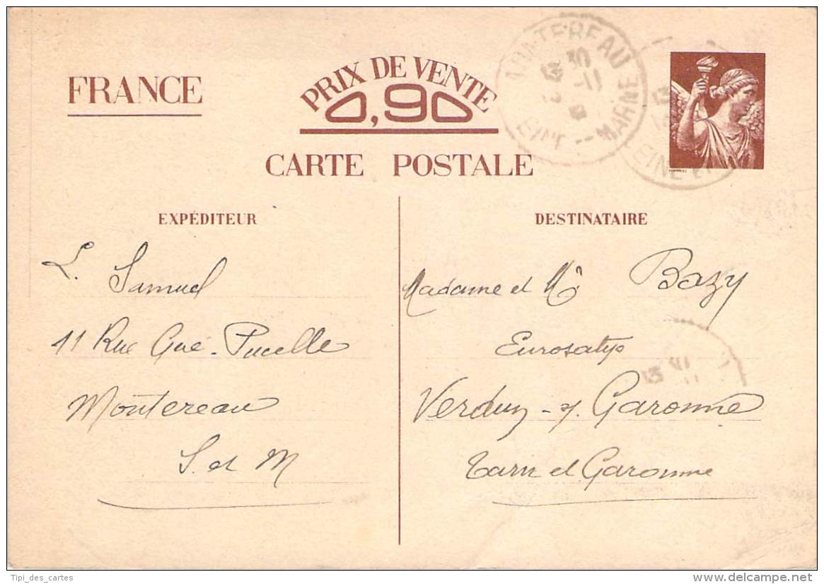 Entier Postal - Iris Oblit Cad Montereau 1940 - 1939-44 Iris