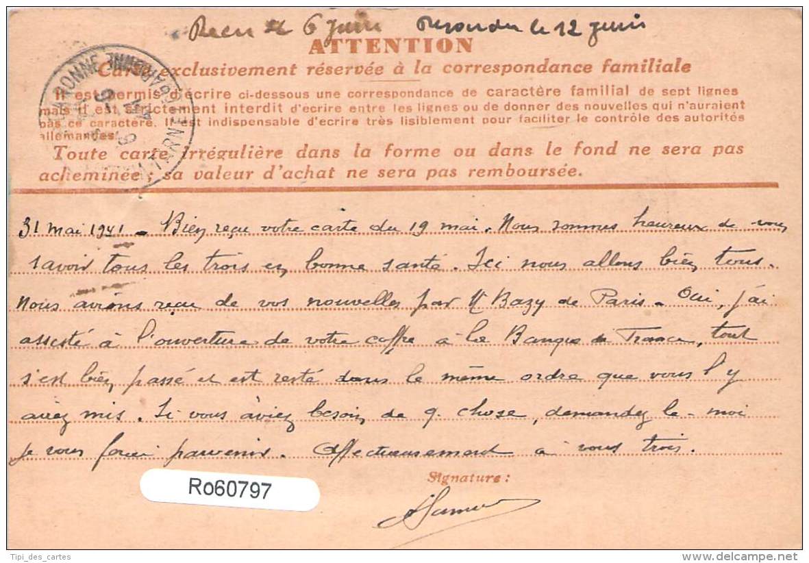 Entier Postal - Iris Oblit Cad Montereau 1941 - 1939-44 Iris