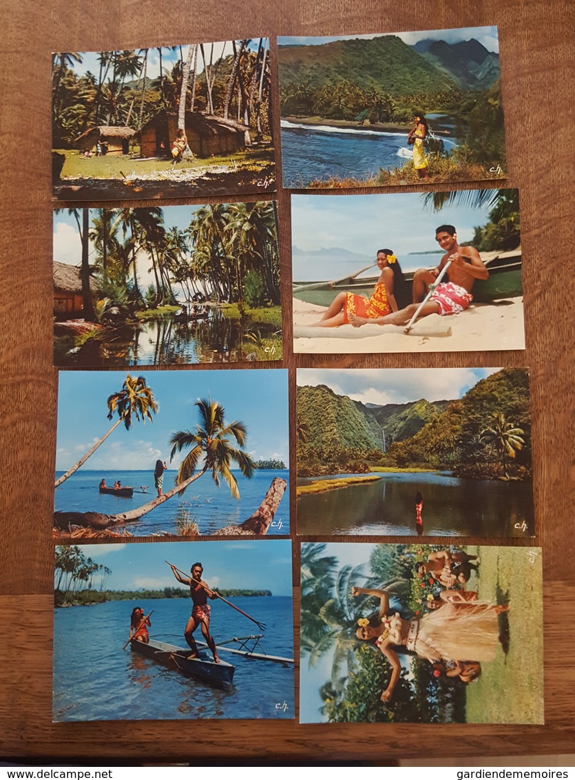 Si Tahiti M'était Conté Ensemble De 8 Cartes En Bel état - Vahiné Jouant De La Guitare, Pirogue, Fleur à L'oreille - DA - Tahiti