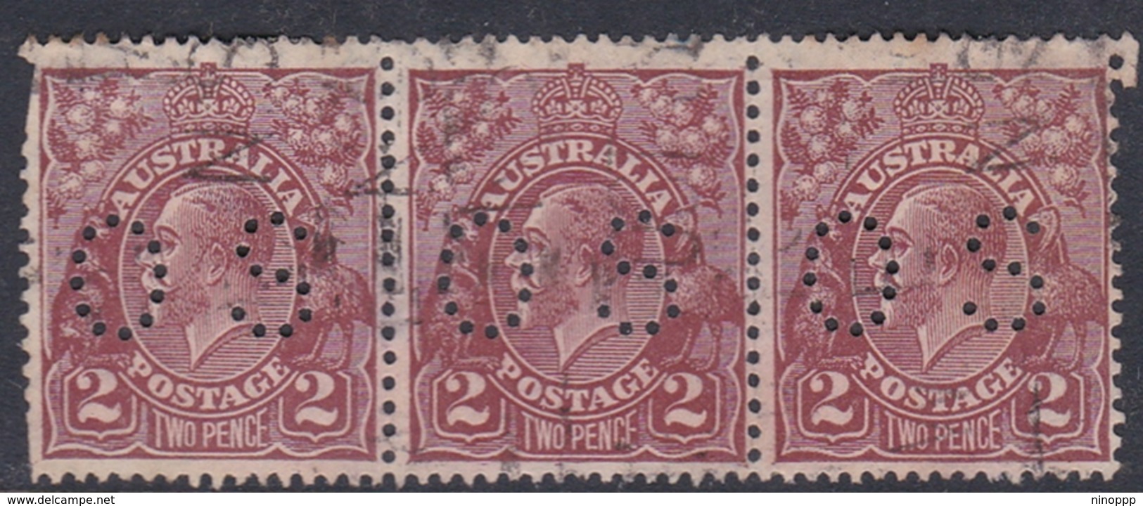 Australia SG O92 1926 King George V,2d Brown Strip Of 3,perforated Small OS, Used - Gebruikt