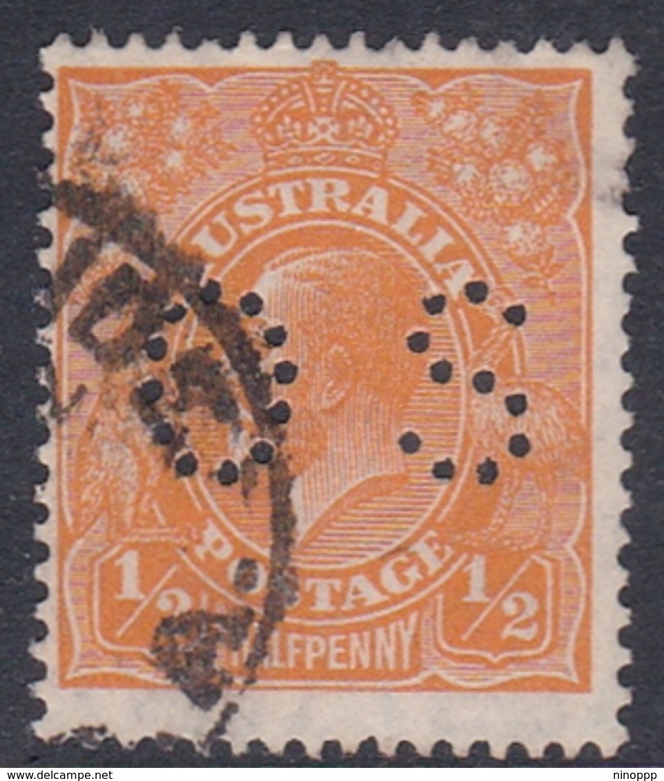 Australia SG O97 1926 King George V,half Penny Orange P.13.5 X 12,5,perforated Small OS, Used - Oblitérés