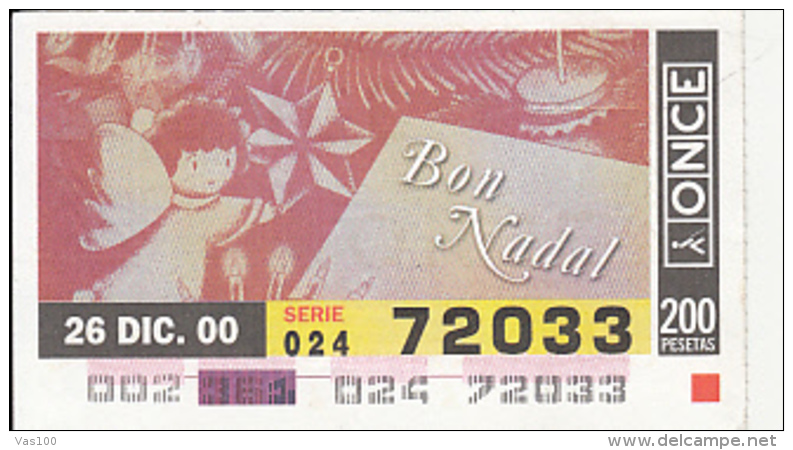 LOTTERY TICKETS, CHRISTMAS, ANGEL, 2000, SPAIN - Billetes De Lotería