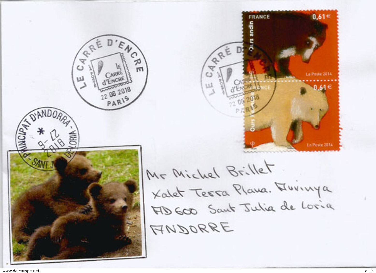 Les Ours Et Oursons, Belle Lettre Adressée Andorra, Avec Timbre à Date Arrivée. - Ours