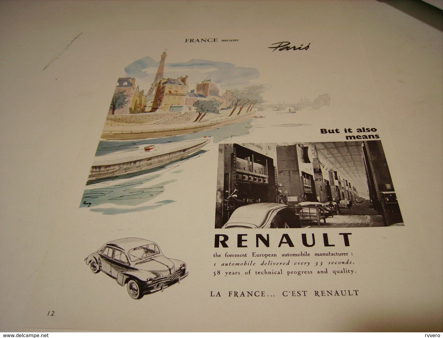 ANCIENNE PUBLICITE VOITURE  RENAULT 1957 PARIS - Coches
