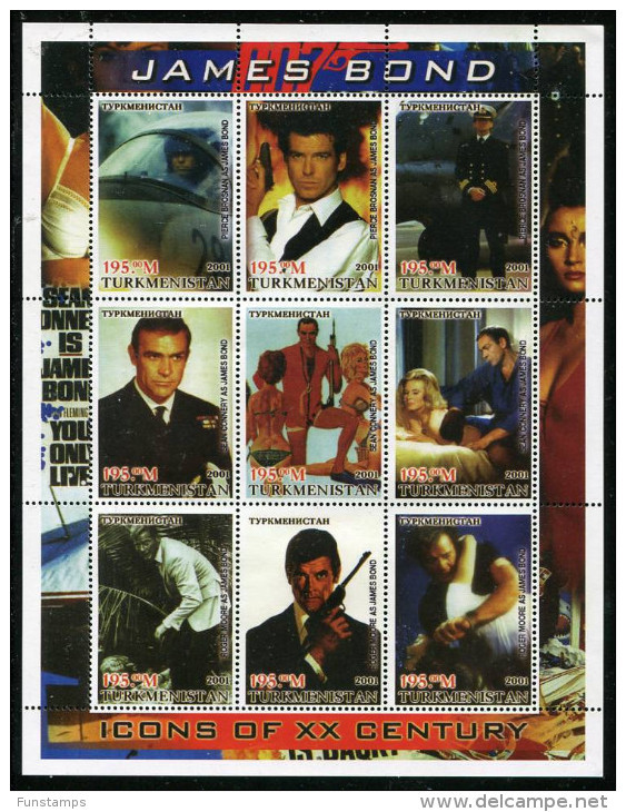 JAMES BOND,007,Movie On SOUVENIR SHEET 9 STAMPS,MNH,Mint,#O99 - Cinema