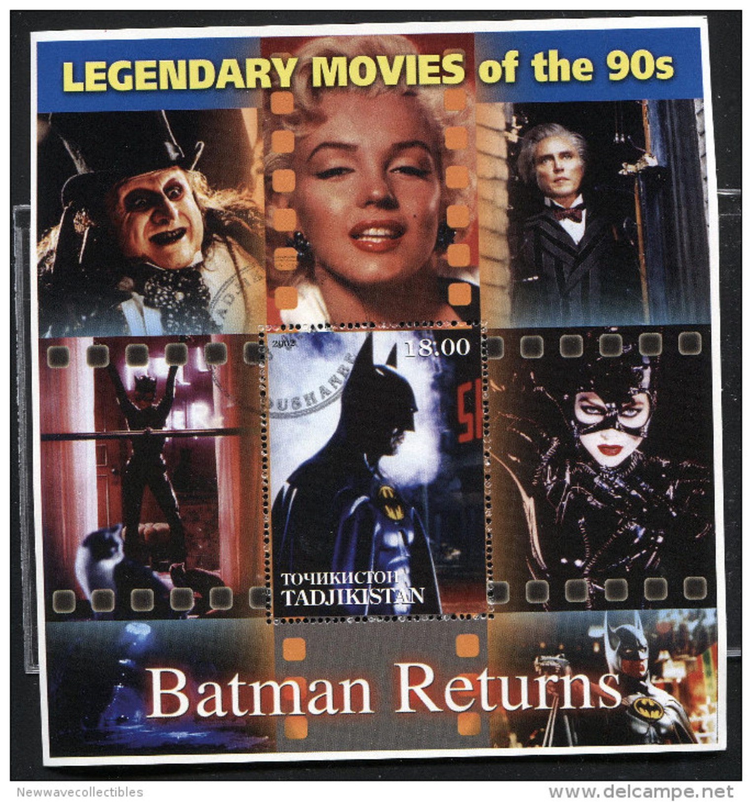 LEGENDARY MOVIES CINEMA OSCAR MOVIES On SOUVENIR STAMP SHEET,cto,used,BATMAN RETURNS - Cinema