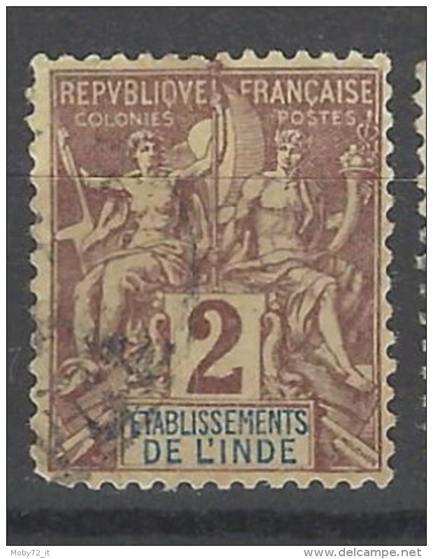 India - Occupazione Francese - 1892 - Usato/used - Allegoria - Mi N. 2 - Used Stamps
