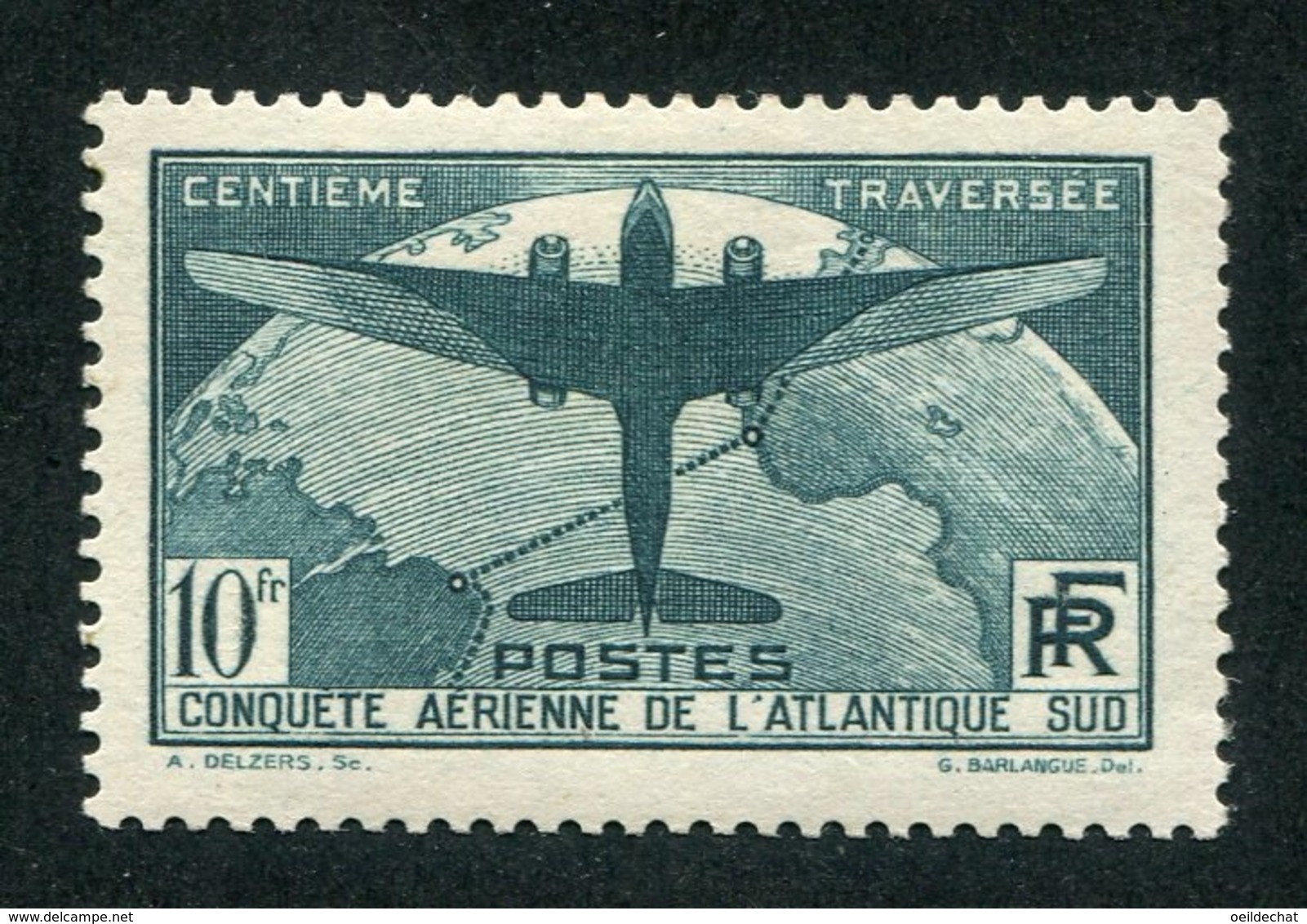 7612  FRANCE   N°321 *  10F Vert   100éme Traversée Aérienne De L'Atlantique - Sud     1936  Cote375€   TB - Neufs